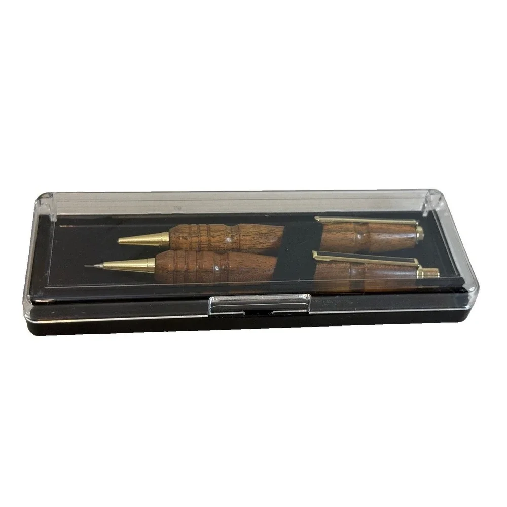 Handmade Bocote Wood Pen & Mechanical Pencil Set Gold Trim Fits Cross Refill